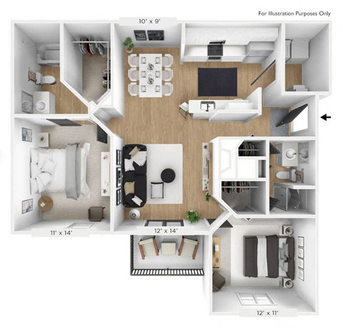 2 bedroom 2 bathroom Floor plan B at Sundance Apartments, Indianapolis